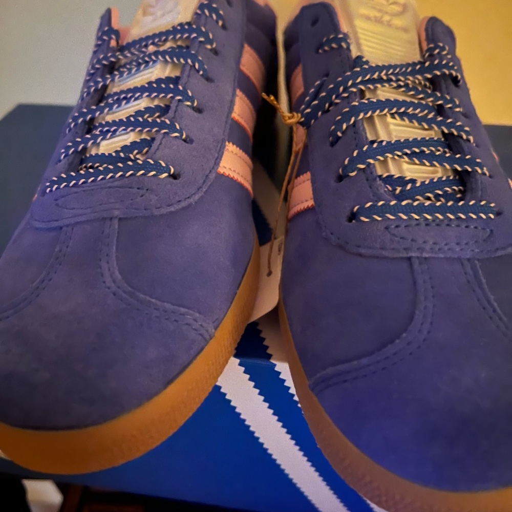 adidas Gazelle Blue and Pink Athletic Shoes - Picture 5 of 6